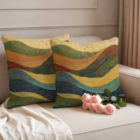 Outdoor Pillow Covers Set of 2, Mountain Abstract Geometric Decorative Throw Pillow Covers 16X16IN, Retro Style Throw Pillows Protector Cushion Case for Patio,Couch,Sofa,Garden