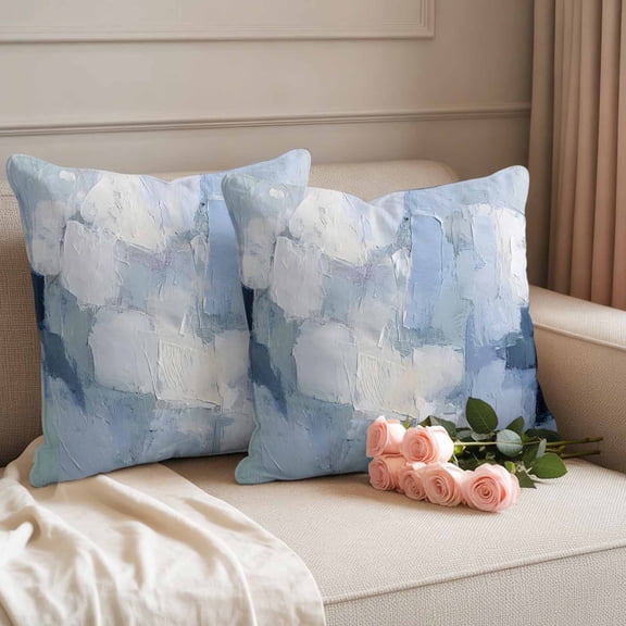 Outdoor Pillow Covers Set of 2, Oil Painting Texture Pattern Decorative Throw Pillow Covers 16X16IN, Abstract Blue White Tones Throw Pillows Protector Cushion Case for Patio,Couch,Sofa,Garden