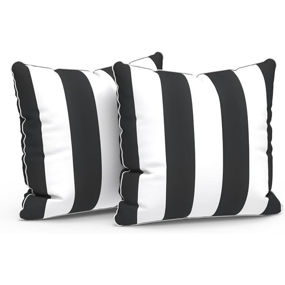 Outdoor Pillow Covers Set of 2, Patio Waterproof Throw Pillow Cases Fade Resistant Accent Pillow Covers for Spring Summer Garden Decoration, 18"x18", Cabana Black