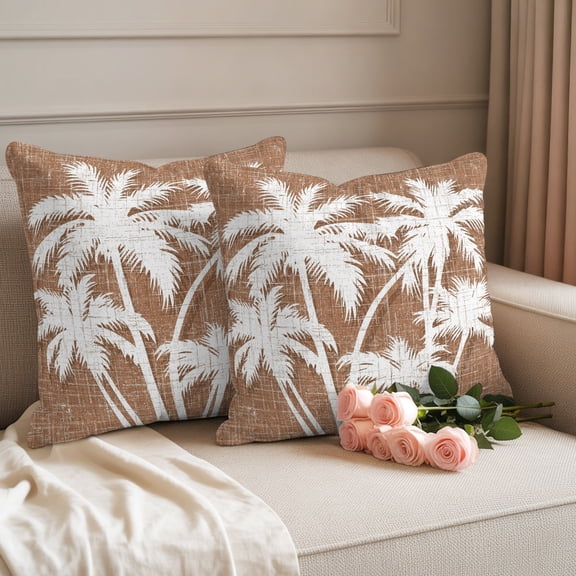 Outdoor Pillow Covers Set of 2, Retro Brown Palm Tree Decorative Throw Pillow Covers 16X16IN, Summer Trees Tropical Botanical Throw Pillows Protector Cushion Case for Patio,Couch,Sofa,Garden