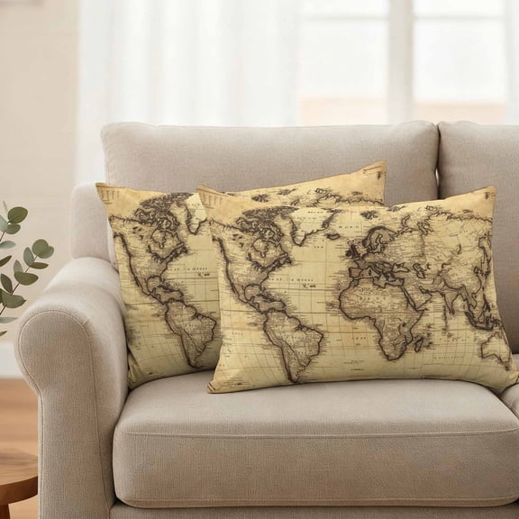 Outdoor Pillow Covers Set of 2, Retro Yellow World Map North America Asia Decorative Throw Pillow Covers 20X12IN, Pacific Plate Throw Pillows Protector Cushion Case for Patio,Couch,Sofa,Garden