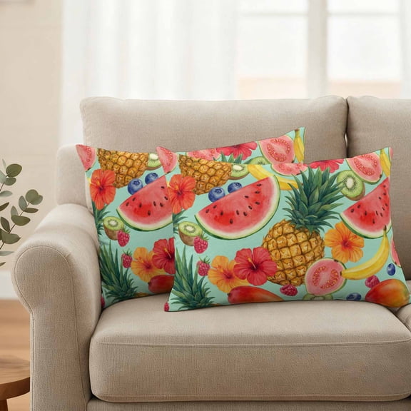 Outdoor Pillow Covers Set of 2, Summer Fruits Watermelon Pineapple Decorative Throw Pillow Covers 20X12IN, Mango Barley Kiwi Throw Pillows Protector Cushion Case for Patio,Couch,Sofa,Garden