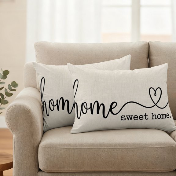 Outdoor Pillow Covers Set of 2, Sweet Home Quote Retro Linen Decorative Throw Pillow Covers 20X12IN, Modern Minimalist Style Throw Pillows Protector Cushion Case for Patio,Couch,Sofa,Garden