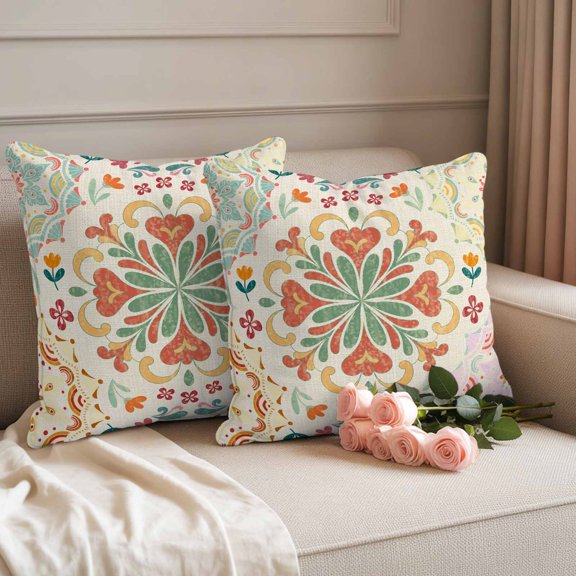 Outdoor Pillow Covers Set of 2, Turkey Floral Pattern Decorative Throw Pillow Covers 16X16IN, Retro Bohemian Art Throw Pillows Protector Cushion Case for Patio,Couch,Sofa,Garden