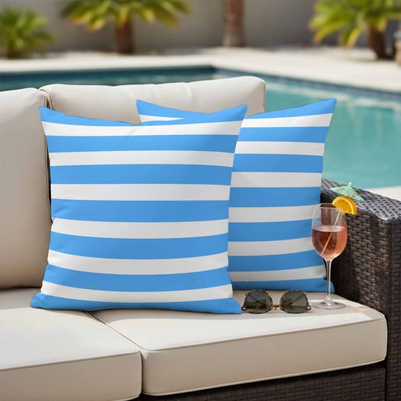 Outdoor Pillow Covers,Simple Blue Striped Decorative Throw Pillow Cover Waterproof Pillowcase Set of 2,Linen Cushion Case for Sofa Couch Bed 18x18 Inch,Modern Geometric Line