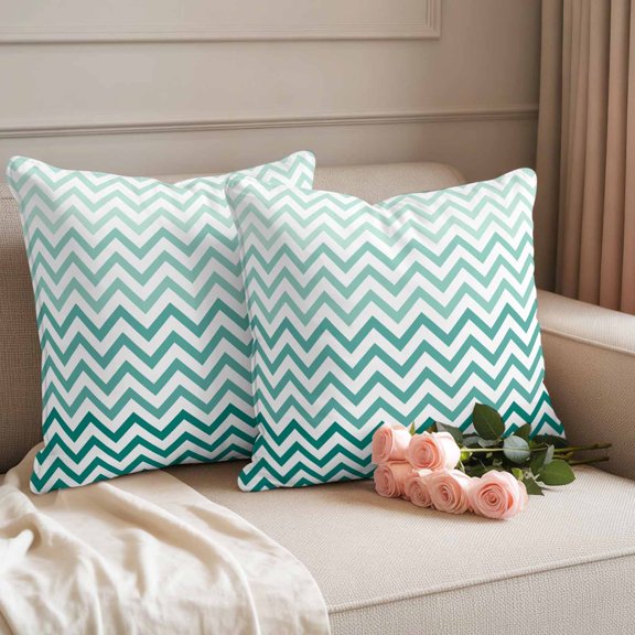 Outdoor Pillow Covers Teal Turquoise Chevron Stripes Waterproof Pillow Cases 18x18 Set of 2, Ombre Abstract Art Throw Pillow Cover Pillowcase for Patio Balcony Couch Garden