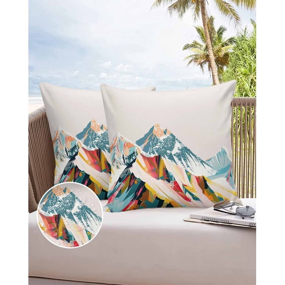 Outdoor Pillow Covers Throws Abstract Colorful Snow Mountain Painting,Waterproof Pillow Cases Pack of 2 Nature Landscape,Durable Cushion Cover Pillowcase for Patio Balcony Couch Garden
