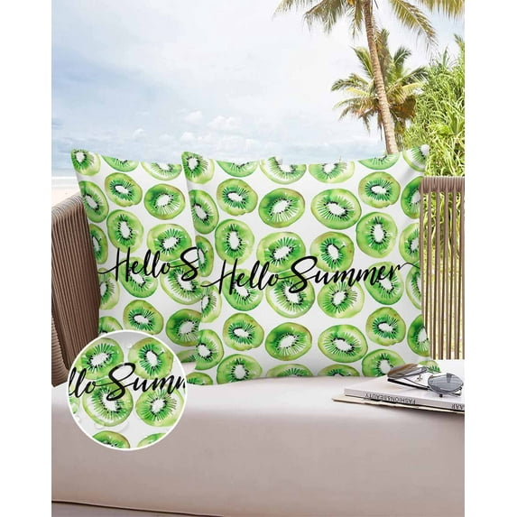 Outdoor Pillow Covers Throws Watercolor Tropical Green Kiwi,Waterproof Pillow Cases Pack of 2 Summer Fruits on White,Durable Cushion Cover Pillowcase for Patio Balcony Couch Garden