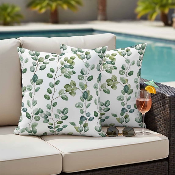 Outdoor Pillow Covers Watercolor Green Vines Waterproof Pillow Cases 24x24 Set of 2, Country Leaves Throw Pillow Cover Pillowcase for Patio Balcony Couch Garden
