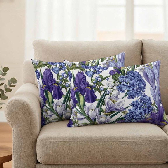 Outdoor Pillow Covers Watercolor Vintage Botanical Iris Waterproof Pillow Cases 20x12 Set of 2, Hyacinth Floral Print Throw Pillow Cover Pillowcase for Patio Balcony Couch Garden