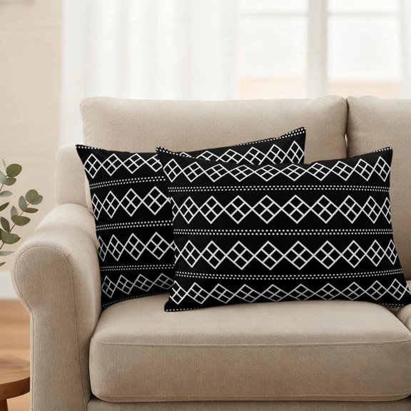 Outdoor Pillow Covers Waterproof Pillow Cases Protector Black White Minimalist Geometric Art Pillowcase Pack of 2 Modern Square Dotted Line Throw Cushion Case for Pation,Couch,Sofa,20X12IN