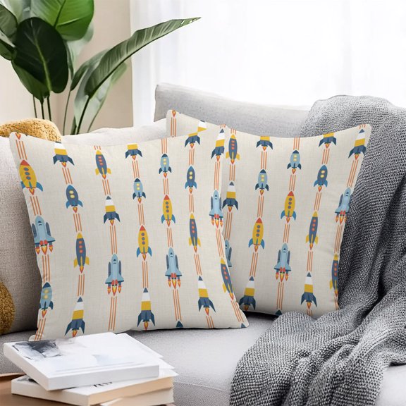 Outdoor Pillow Covers Waterproof Pillow Cases Protector Cartoon Space Shuttle on Linen Pillowcase Pack of 2 Modern Shuttlecraft Universe Throw Cushion Case for Pation,Couch,Living Room Sofa,16X16IN