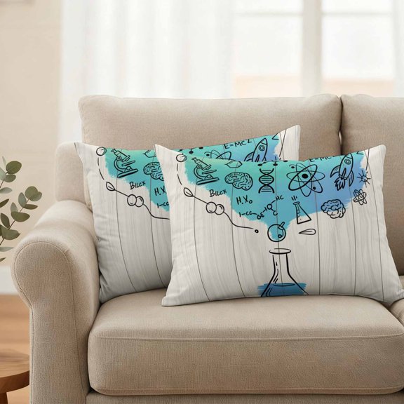 Outdoor Pillow Covers Waterproof Pillow Cases Protector Chemical Formula Beaker on Wood Grain Pillowcase Pack of 2 School Season Throw Cushion Case for Pation Furniture,Couch,Living Room Sofa,20X12IN