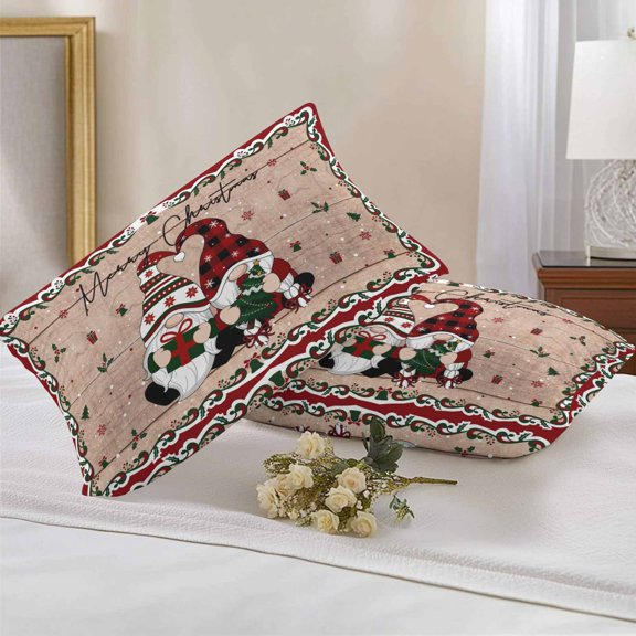Outdoor Pillow Covers Waterproof Pillow Cases Protector Christmas Gnomes Tree Winter Snow Pillowcase Pack of 2 Xmas Gift Vintage Planks Throw Cushion Case for Pation Furniture,Couch,Sofa, 20x12 in