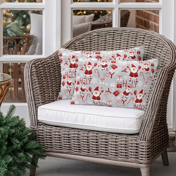 Outdoor Pillow Covers Waterproof Pillow Cases Protector Christmas Santa Claus Holy Pillowcase Pack of 2 Red Gray Throw Cushion Case for Pation Furniture,Couch,Living Room Sofa,20X12IN