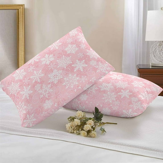 Outdoor Pillow Covers Waterproof Pillow Cases Protector Christmas Snowflakes on Pink Pillowcase Pack of 2 Winter Falling Snow Seamless Throw Cushion Case for Pation Furniture,Couch,20x12 in