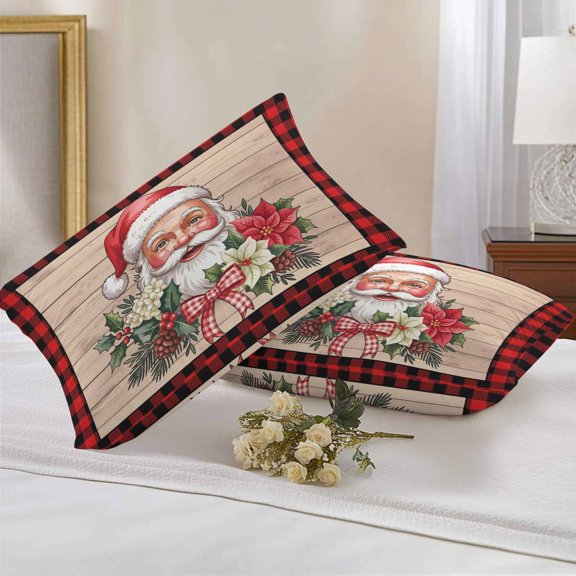 Outdoor Pillow Covers Waterproof Pillow Cases Protector Funny Santa Claus on Wood Pillowcase Pack of 2 Red Flowers Butterflies Throw Cushion Case for Pation Furniture,Couch,Living Room Sofa, 20x12 in