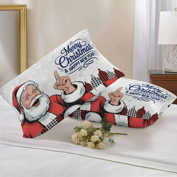 Outdoor Pillow Covers Waterproof Pillow Cases Protector Merry Christmas Happy New Year Pillowcase Pack of 2 Santa Claus Throw Cushion Case for Pation Furniture,Couch,Living Room Sofa, 20x12 in