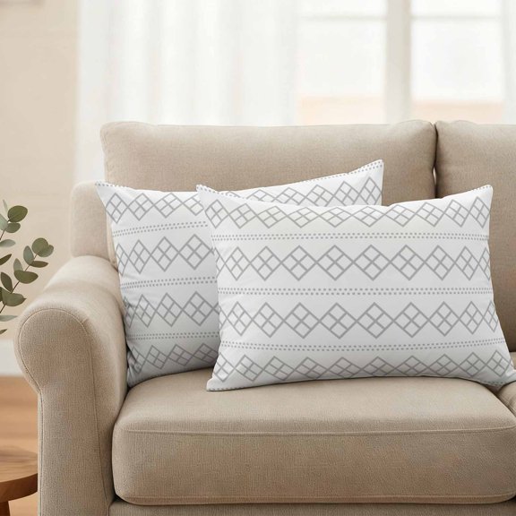 Outdoor Pillow Covers Waterproof Pillow Cases Protector Modern Geometric Square Dot Gray Pillowcase Pack of 2 Minimalist Grid on White Throw Cushion Case for Pation,Couch,Living Room Sofa,20X12IN