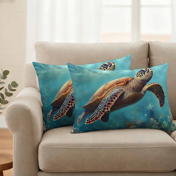 Outdoor Pillow Covers Waterproof Pillow Cases Protector Ocean Water Coral Fish Turtle Starfish Pillowcase Pack of 2 Nautical Marine Life Throw Cushion Case for Pation Furniture,Couch,Sofa,20X12IN