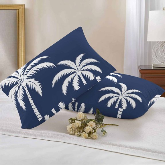 Outdoor Pillow Covers Waterproof Pillow Cases Protector Tropical Coconut Tree Pillowcase Pack of 2 Deep Navy Background Throw Cushion Case for Pation Furniture,Couch,Living Room Sofa,20X12IN