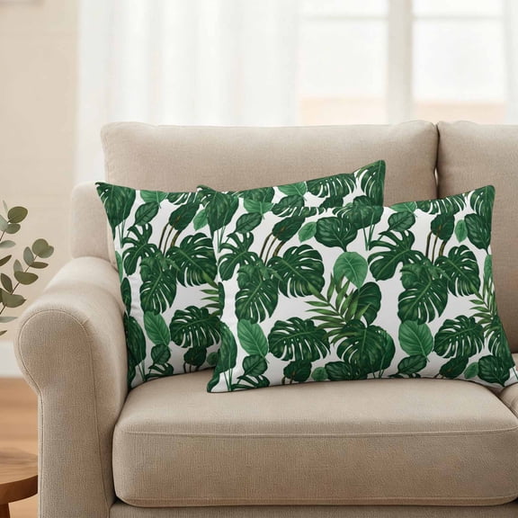 Outdoor Pillow Covers Waterproof Pillow Cases Protector Tropical Plants Turtle Backwood Pillowcase Pack of 2 Watercolor Green Leaves Throw Cushion Case for Pation Furniture,Couch,Sofa,20X12IN