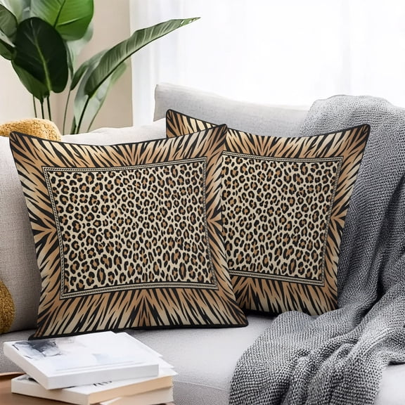 Outdoor Pillow Covers Waterproof Pillow Cases Protector Wildlife Leopard Spots Tiger Print Pillowcase Pack of 2 Animal Brown Texture Throw Cushion Case for Pation,Couch,Living Room Sofa,16X16IN