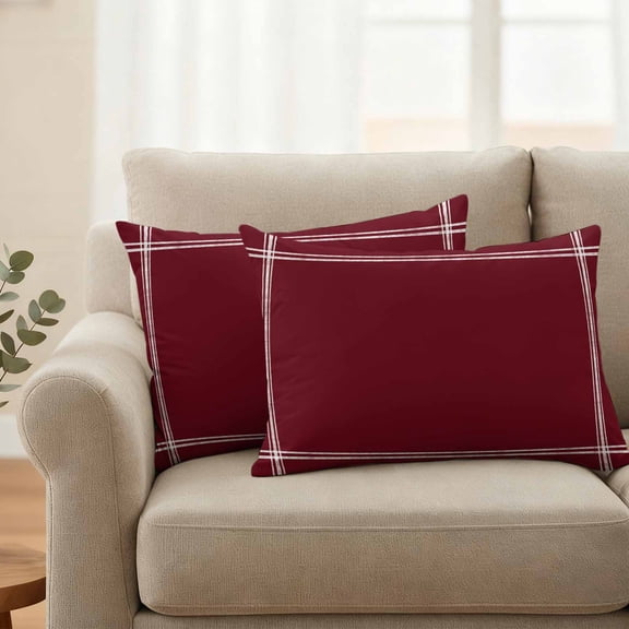 Outdoor Pillow Covers Waterproof Pillow Cases Protector Wine Red Dark Maroon Pillowcase Pack of 2 Burgundy Red Throw Cushion Case for Pation Furniture,Couch,Living Room Sofa,20X12IN