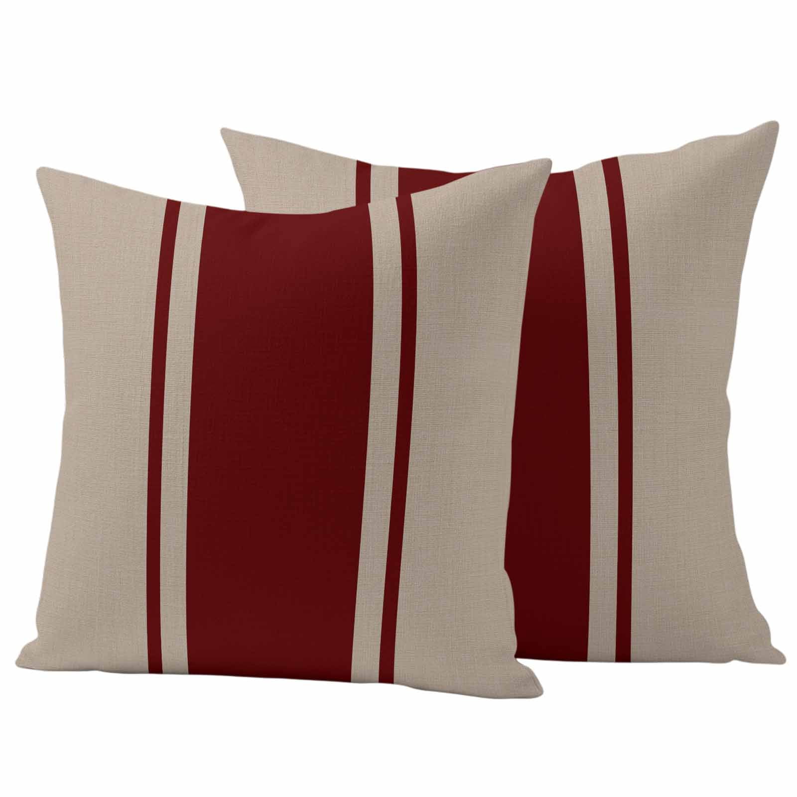 Outdoor Pillow Covers Waterproof, Simpler Red Line Decorative Square Throw Pillowcases Patio Cushion Covers for Tent/Garden, 16" x 16" 2 Pack, Farmhouse Red Striped Abstract