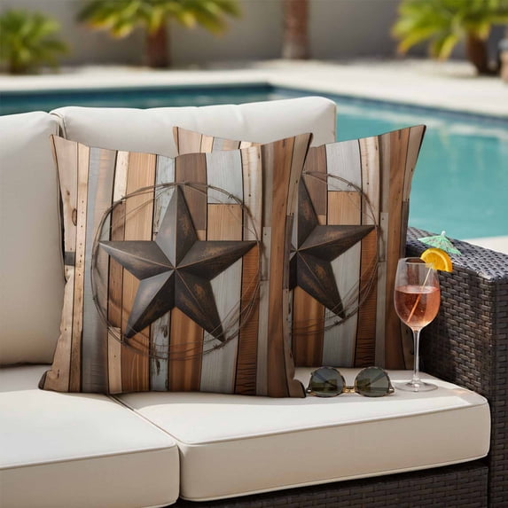 Outdoor Pillow Covers Western Star Farm Vintage Wood Board Waterproof Pillow Cases 24x24 Set of 2, Country Stars Throw Pillow Cover Pillowcase for Patio Balcony Couch Garden