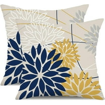 Outdoor Pillow Coversch Set of 2 Navy Blue Yellow Outdoor Decorative Throw Pillows Summer Spring Decor for Home Patio Funiture Garden Living Room Polyester Cushion Covers 01G16