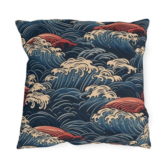 Outdoor Pillow In Japanese Wave Pattern