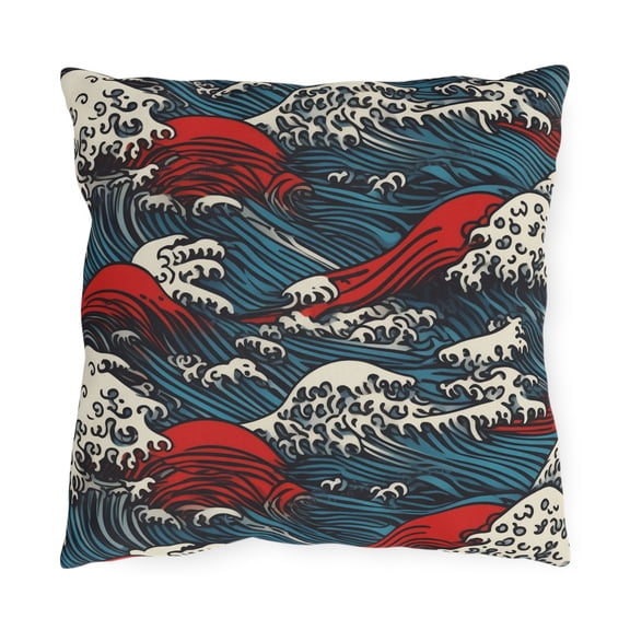 Outdoor Pillow In Japanese Wave Pattern