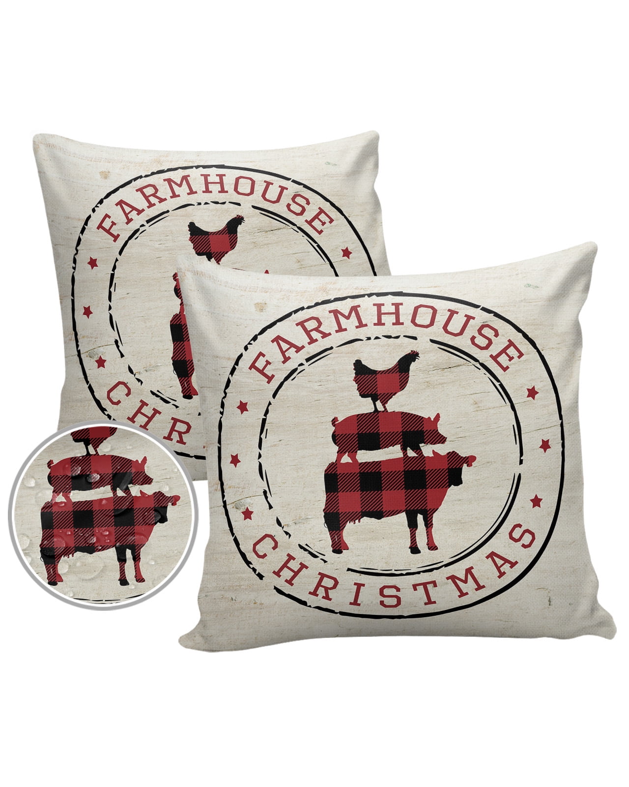 Outdoor Pillows Cover 16x16 Pack of 2 Christmas Farm Animal Waterproof