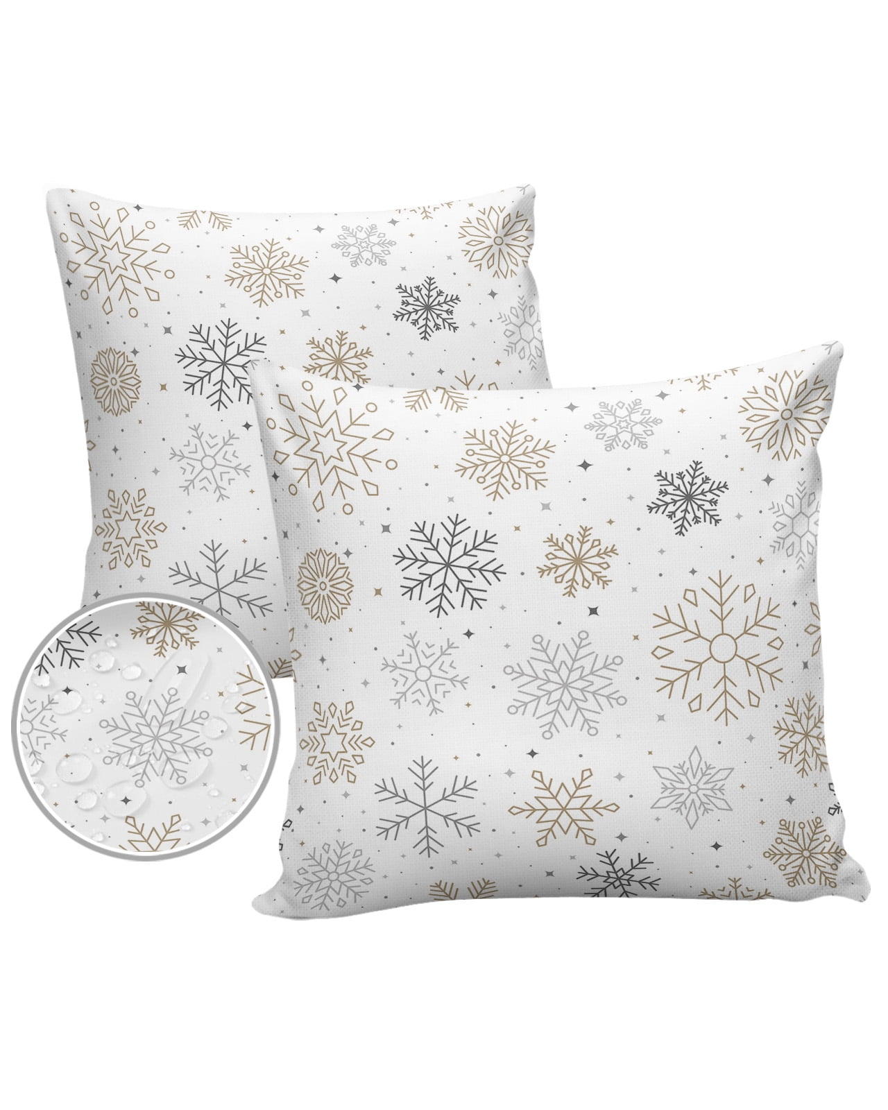 16'' White and Gold Embroidered Square Christmas Pillows, Set of 2
