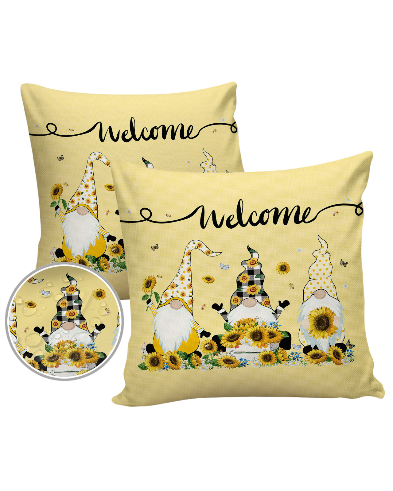 Outdoor Pillows Cover 16x16 Pack of 2 Cute Floral Gnome