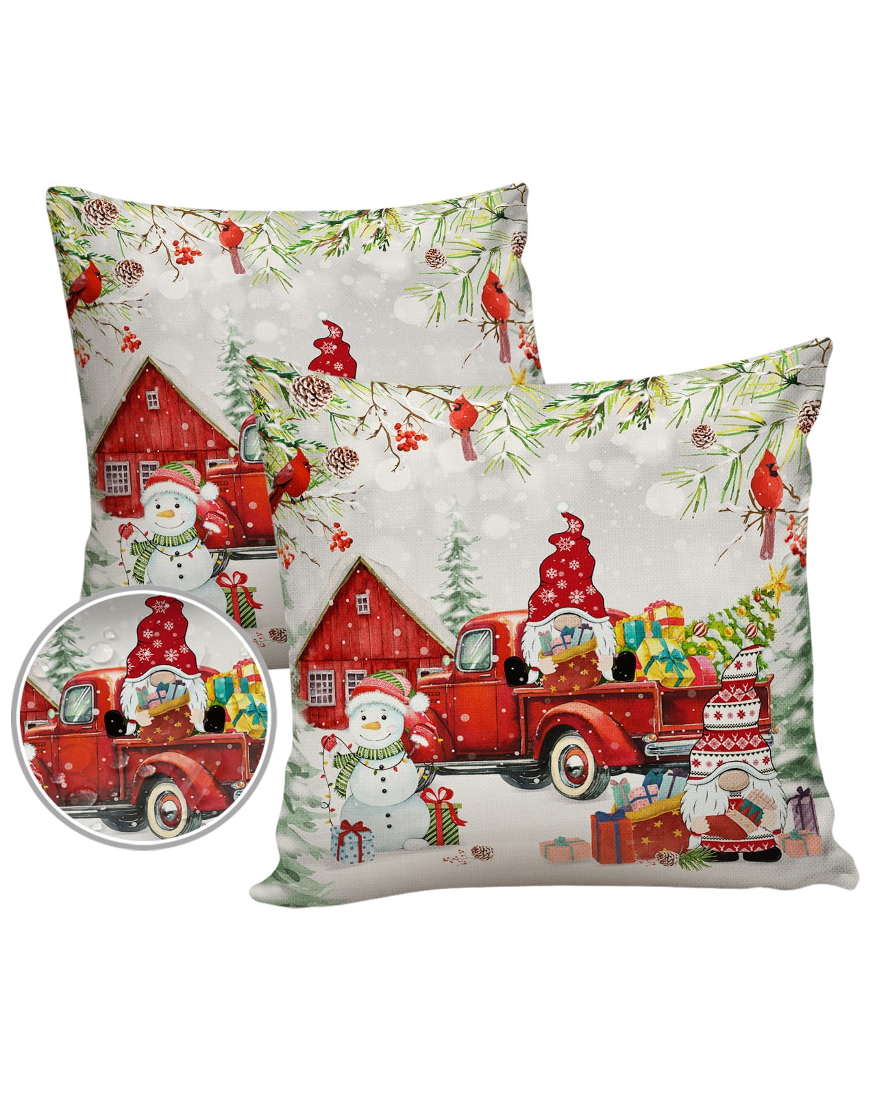 Outdoor Pillows Cover 18x18 Pack of 2 Christmas Gnome Truck Theme