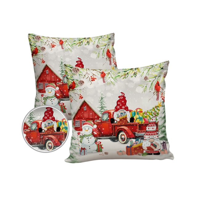 Outdoor Pillows Cover 18x18 Pack of 2 Christmas Gnome Truck Theme