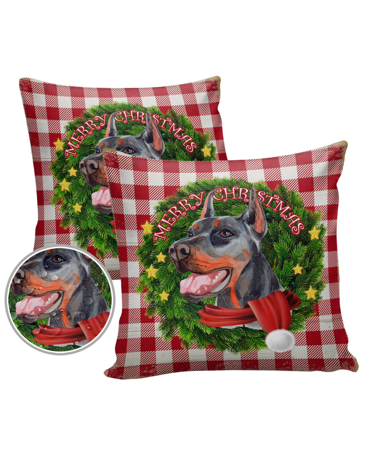 Outdoor Pillows Cover 18x18 Pack of 2 Vintage Christmas Dog Plaid