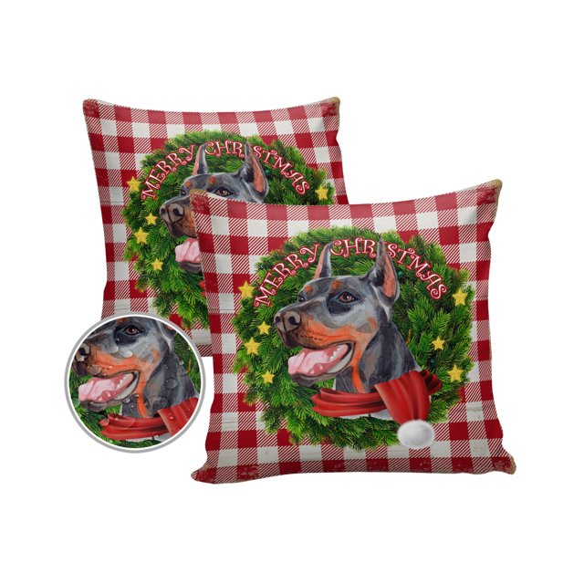 Outdoor Pillows Cover 18x18 Pack of 2 Vintage Christmas Dog Plaid