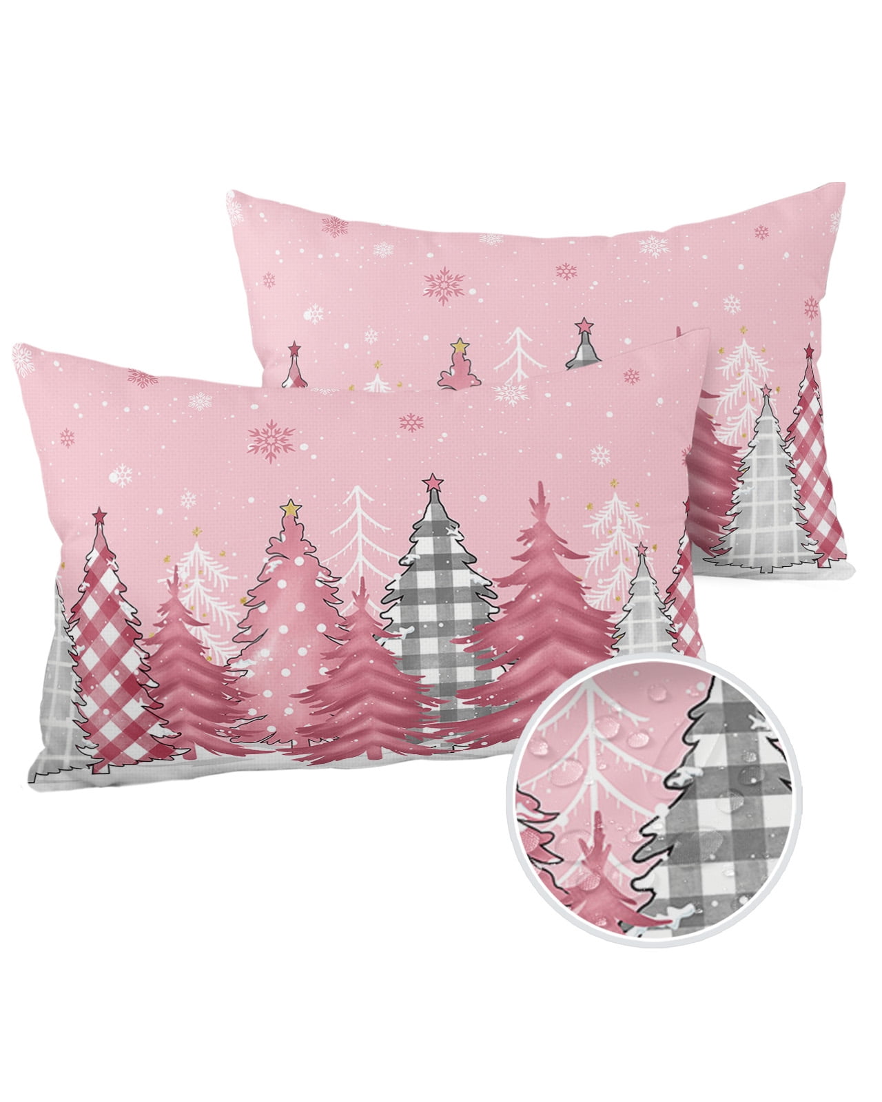 Outdoor Pillows Cover 20x12 Pack of 2 Christmas Pink Xmas Tree