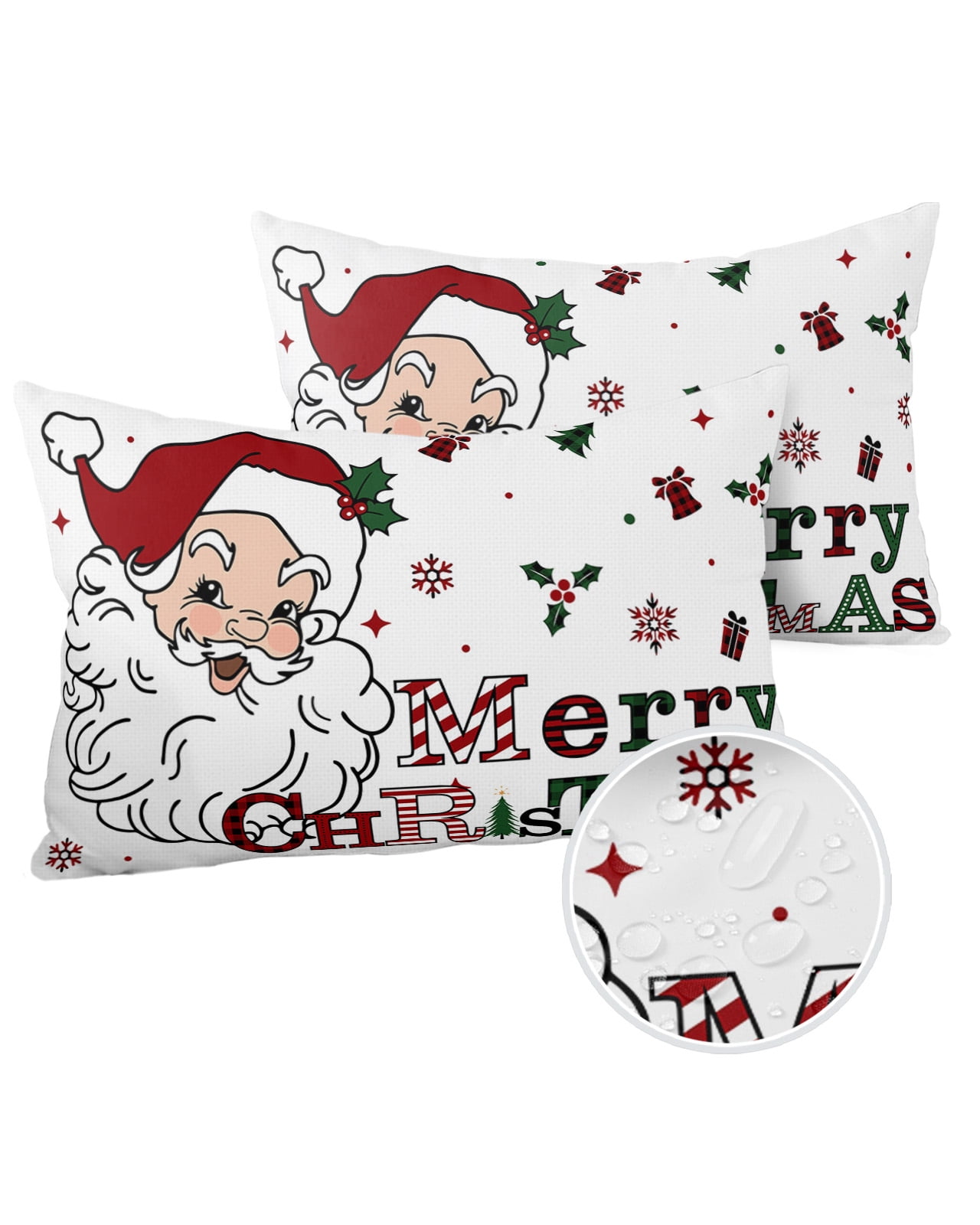 Outdoor Pillows Cover 20x12 Pack of 2 Christmas Tree Santa Claus