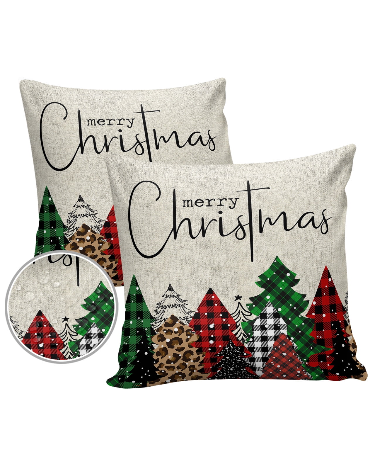 Outdoor Pillows Cover 20x20 Pack of 2 Merry Christmas Tree Snowflake
