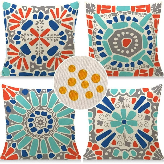 Outdoor Pillows,Outdoor Pillow Covers 18x18 Set of 4 Waterproof Throw Pillow Covers Morden Boho Couch Pillow Covers Decorations for Patio, Garden, Home