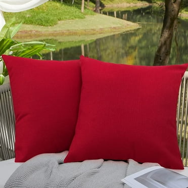 Outdoor Pillows for Patio Furniture Waterproof Pillow Covers Square Garden Cushion Farmhouse Linen Throw Pillow Covers Shell for Patio Tent Couch 18x18 Inch-2pcs