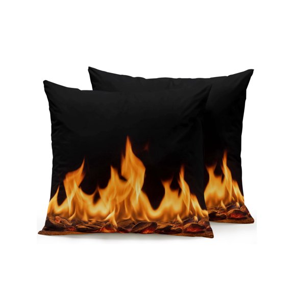 Outdoor Pillows Waterproof, Abstract Yellow Flame Bedding Throw Pillows with Insert for Couch Sofa Bed, Flickering Fire Pattern Black 16x16 Inch Pillowcases Decorative Camping Patio Pillow Set of 2