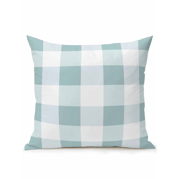 Outdoor Pillows Waterproof, Aqua Plaid Bedding Throw Pillows with Insert for Couch Sofa Bed, Spring Summer Farmhouse Buffalo Checkered 16x16 Inch Pillowcases Decorative Camping Patio Pillow Set of 1