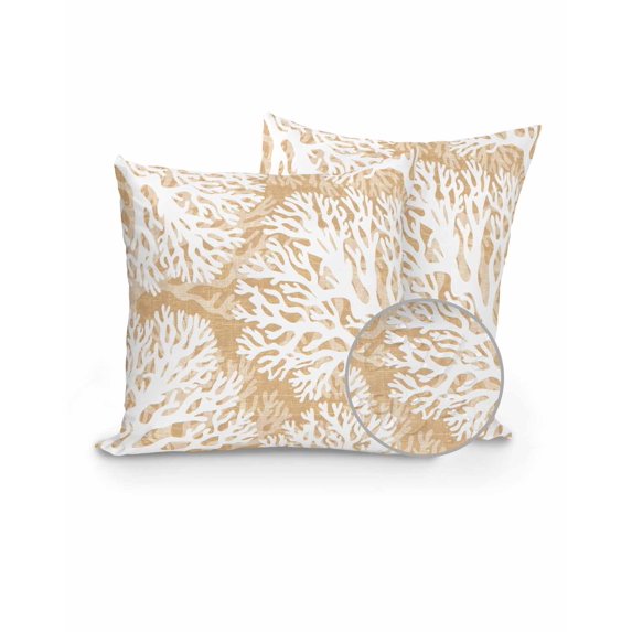 Outdoor Pillows Waterproof, Beige Coral Coastal Throw Pillows with Inserts Included, Summer Nautical Ocean Beach Indoor Outdoor Decorative Lumbar Pillow for Bed/Couch/Patio 18"x18", 2Pcs
