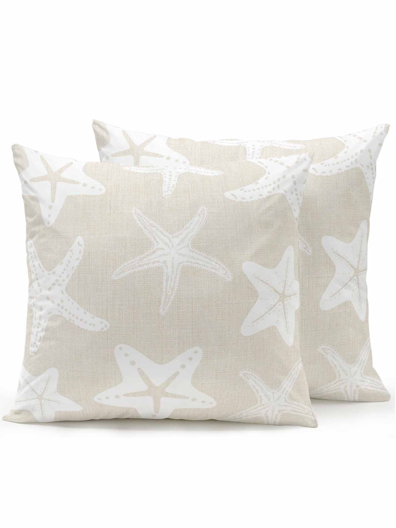 Outdoor Pillows Waterproof, Beige White Starfish Coastal Bedding Throw Pillows with Insert for Couch Sofa Bed, Nautical Summer Ocean Abstract Art 16x16 Inch Pillowcases Patio Pillow Set of 2