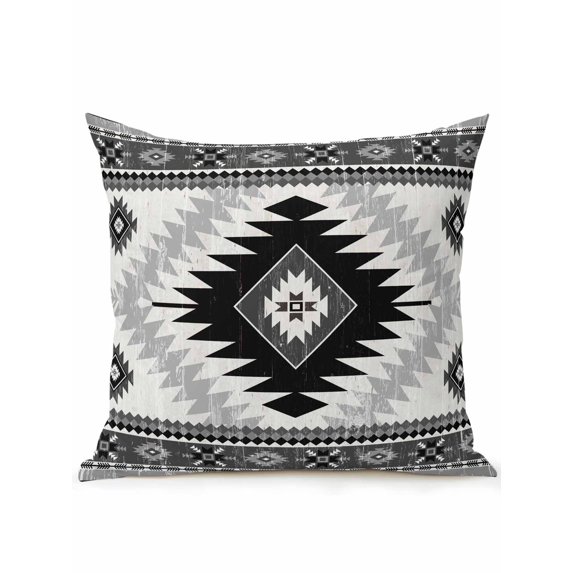 Outdoor Pillows Waterproof, Black Beige Boho Bedding Throw Pillows with Insert for Couch Sofa Bed, Vintage Ethnic Tribal Southwestern 16x16 Inch Pillowcases Decorative Camping Patio Pillow Set of 1